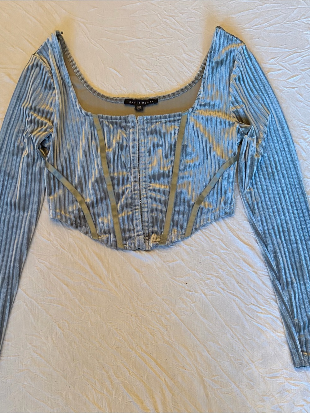Haute monde mint green velvet ribbed corset top